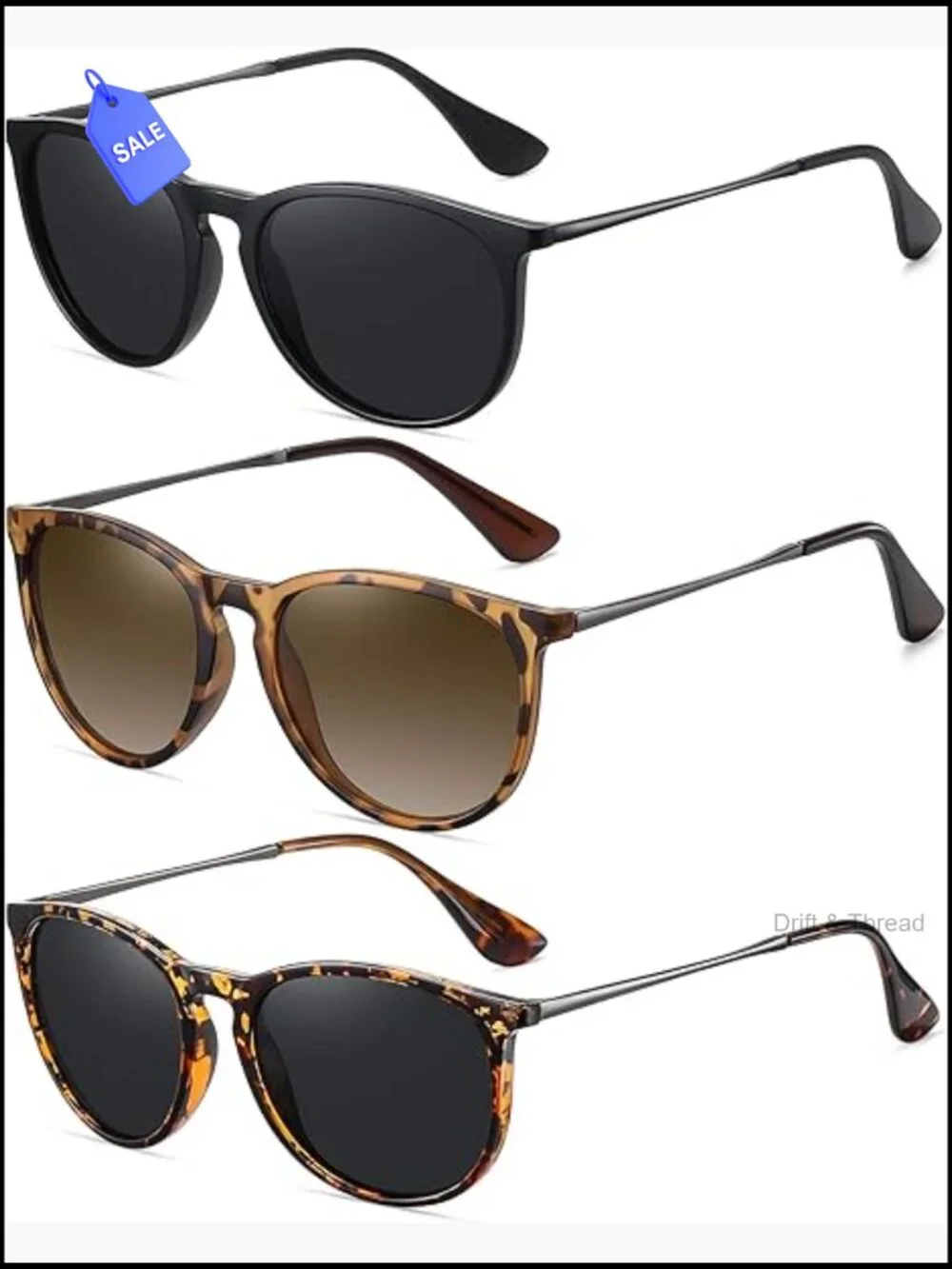 Round Polarized Sunglasses Women Retro Classic UV Protection Driving Shades